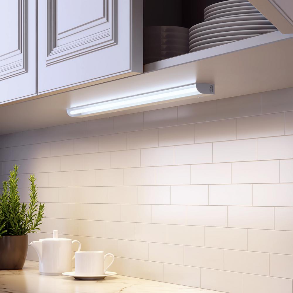 4 x Plug In White LED Under Kitchen Cupboard Cabinet Link Strip Lights Lighting 